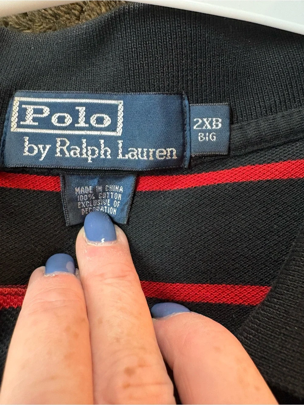 VTG Polo by Ralph Lauren Black and Red Striped Men's Polo Shirt